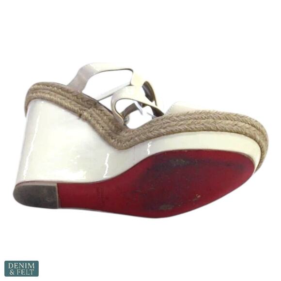 Christian Louboutin Beige Patent Espadrille Wedge Sandals Red Sole Size 39 - Picture 4 of 13